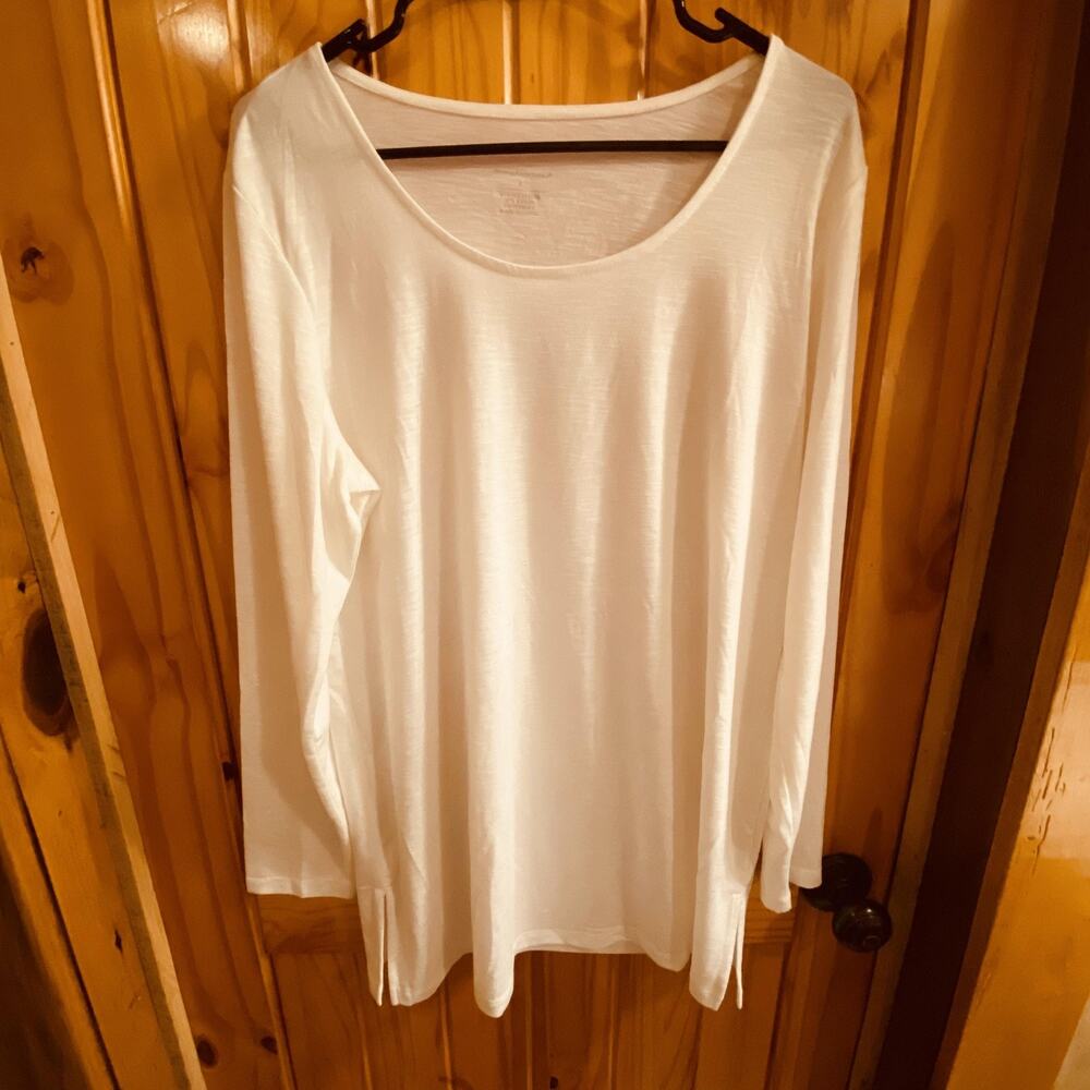 Christopher & Banks Shirt Womens Large White Long Sleeve Minimalist Stretch NWT